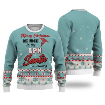 LPN Merry Christmas Be Nice Sweater Christmas Knitted Print Sweatshirt | Favorety