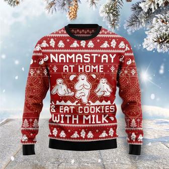 Namast‘ay At Home Eat Cookies With Milk Ugly Christmas Sweater | Favorety CA