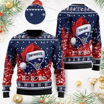 New England Patriots Symbol Wearing Santa Claus Hat Ho Ho Ho Custom Ugly Christmas | Favorety