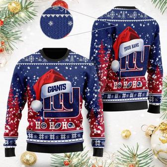 New York Giants Symbol Wearing Santa Claus Hat Ho Ho Ho Custom Ugly Christmas Sweate | Favorety