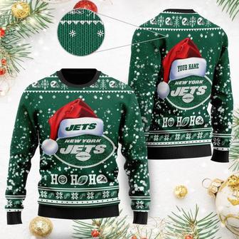 New York Jets Symbol Wearing Santa Claus Hat Ho Ho Ho Custom Ugly Christmas Sweate | Favorety