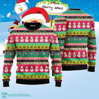 Peace Love Joy Cute Snowman Pattern Ugly Christmas Sweater Best Gift For Men And Women | Favorety UK