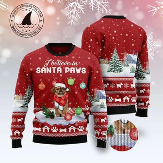 Pekingese I Believe In Santa Paws Ugly Christmas Sweater unisex womens & mens, couples matching, friends, funny family ugly christmas holiday sweater gifts | Favorety