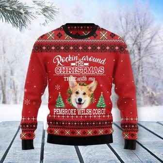 Pembroke Welsh Corgi Rockin' unisex womens & mens, couples matching, friends, funny family ugly christmas holiday sweater gifts | Favorety UK