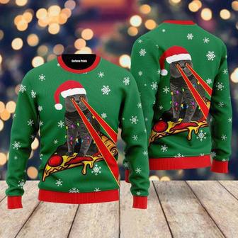 Pizza Cat With Laser Eyes Ugly Christmas Sweater For Men & Women | Favorety