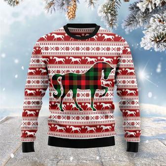 Plaid Pattern Horse unisex womens & mens, couples matching, friends, horse lover, funny family ugly christmas holiday sweater gifts | Favorety