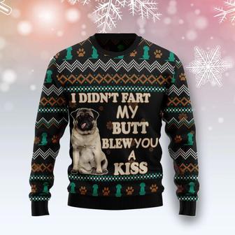 Pug A Kiss unisex womens & mens, couples matching, friends, funny family ugly christmas holiday sweater gifts | Favorety CA