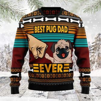 Pug Best Dog Dad unisex womens & mens, couples matching, friends, dog lover, dog dad, funny family ugly christmas holiday sweater gifts | Favorety