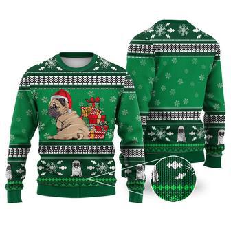 Pug Dog Pattern Falling Snowflakes Sweater Christmas Knitted Print Sweatshirt | Favorety UK