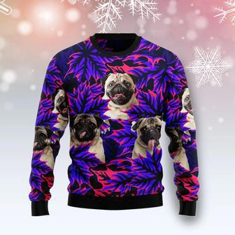 Pug Leaves unisex womens & mens, couples matching, friends, funny family ugly christmas holiday sweater gifts | Favorety DE