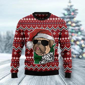 Pug Merry Christmas unisex womens & mens, couples matching, friends, funny family ugly christmas holiday sweater gifts | Favorety