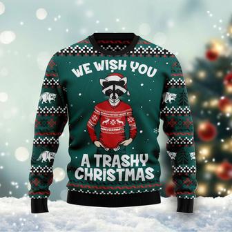 Raccoon A Trashy Christmas unisex womens & mens, couples matching, friends, raccoon lover, funny family ugly christmas holiday sweater gifts | Favorety UK
