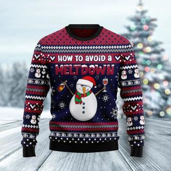 Red Wine Snowman How To Avoid A Meltdown Ugly Christmas Sweater unisex womens & mens, couples matching, friends, funny family sweater gifts | Favorety DE