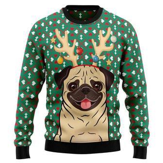 Reindeer Pug Christmas Ugly Christmas Sweater | Favorety