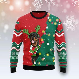 Rottweiler Christmas Tree unisex womens & mens, couples matching, friends, funny family ugly christmas holiday sweater gifts | Favorety UK