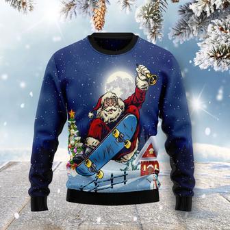 Santa Claus Playing Skateboard Ugly Christmas Sweater | Favorety