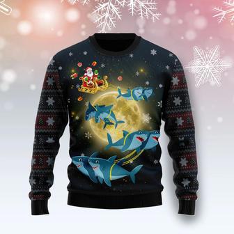 Santa Shark unisex womens & mens, couples matching, friends, funny family ugly christmas holiday sweater gifts | Favorety DE