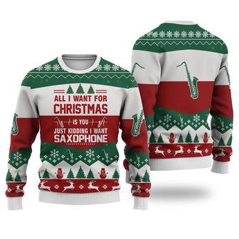 Saxophone All I want for Christmas Sweater Christmas Knitted Print Sweatshirt | Favorety DE