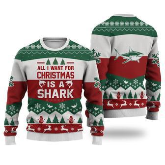 Shark All I want for Christmas Sweater Christmas Christmas Knitted Print Sweatshirt | Favorety