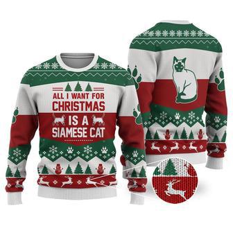 Siamese Cat All I want for Christmas Sweater Christmas Knitted Print Sweatshirt | Favorety CA