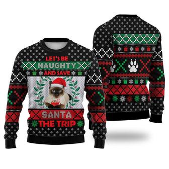 Siamese Cat Let's Be Naughty And Save Santa The Trip Winter Sweater Christmas Knitted Print Sweatshirt | Favorety UK
