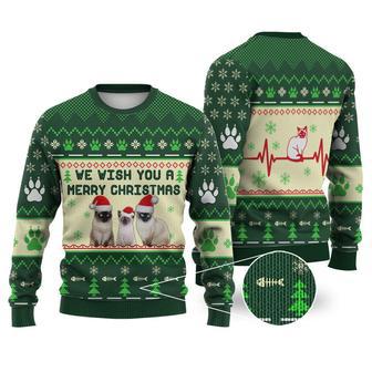 Siamese Cat We Wish You A Merry Christmas Sweater Christmas Knitted Print Sweatshirt | Favorety CA