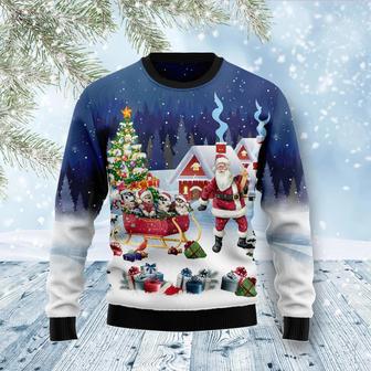 Siberian Husky Santa Sled Ugly Christmas Sweater | Favorety