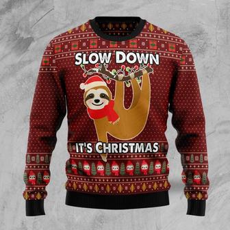 Sloth Slow Down unisex womens & mens, couples matching, friends, sloth lover, funny family ugly christmas holiday sweater gifts | Favorety UK