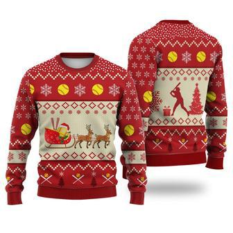 Softball Reindeer Christmas Sweater Christmas Knitted Print Sweatshirt | Favorety CA