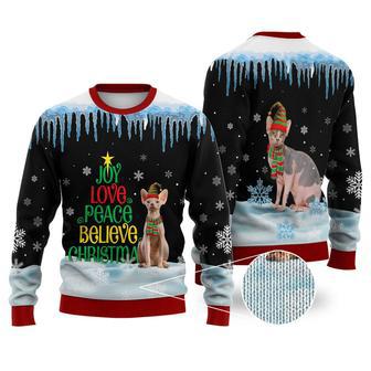 Sphynx Cat Joy Love Peace Believe Christmas Sweater Christmas Knitted Print Sweatshirt | Favorety AU