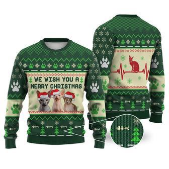 Sphynx Cat We Wish You A Merry Christmas Sweater Christmas Knitted Print Sweatshirt | Favorety AU