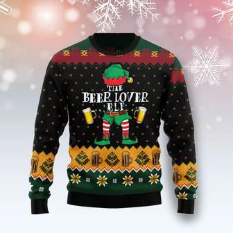 The Beer Lover Elf Ugly Christmas Sweater unisex womens & mens, couples matching, friends, funny family ugly christmas holiday sweater gifts | Favorety