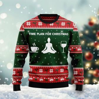 Time Plan For Christmas Yoga unisex womens & mens, couples matching, friends, yoga lover, funny family ugly christmas holiday sweater gifts | Favorety