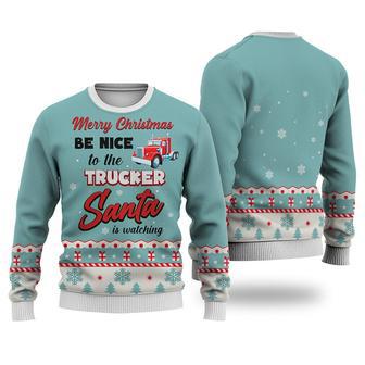 Trucker Merry Christmas Be Nice Sweater Christmas Knitted Print Sweatshirt | Favorety