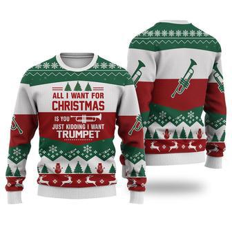 Trumpet All I want for Christmas Sweater Christmas Knitted Print Sweatshirt | Favorety CA