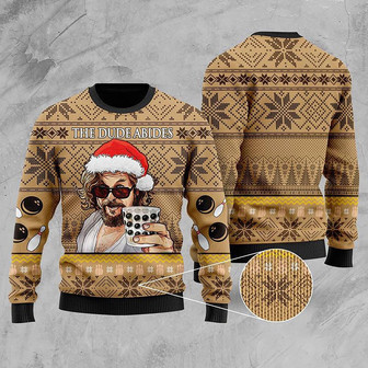 The Dude Abises The Big Lebowski Ugly Sweater Christmas Big Lebowski Wool Ugly Christmas Sweater - Thegiftio UK