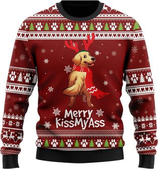 Golden Naughty Dog Ugly Christmas Sweater For Women - Thegiftio UK