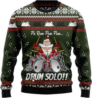 Santa Drum Ugly Christmas Sweater Men , Pullover Sweater Crew Neck Long Sleeve Top - Thegiftio UK