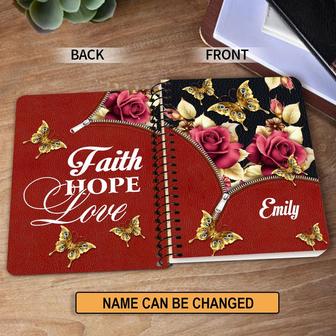 Personalized Rose Spiral Notebook Faith Hope Love, Christian Spiral Notebooks | Mazezy