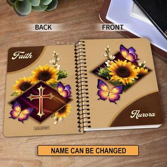 Personalized Sunflower And Butterfly Spiral Journal, Inspiration Gifts For Christian People | Mazezy