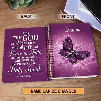 Romans 1513 Personalized Purple Butterfly Spiral Journal, Scripture Gifts For Church Members | Mazezy