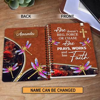 She Prays Works And Has Faith Personalized Dragonfly Spiral Journal, Inspiration Gifts For Christian People | Mazezy