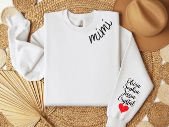 Custom Mimi Sweatshirt with Kids Names Heart on Sleeve Grandma Sweatshirt | Mazezy