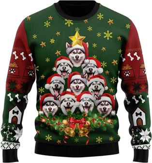 Husky Dog Christmas Tree Ugly Christmas Sweater For Women - Thegiftio UK
