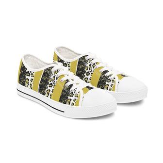 Black and Gold Women's Low Top Sneakers - Monsterry