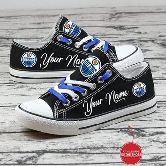 Personalized Edmonton OiIers NHL Hockey Gift For Fans Low Top Custom Canvas Shoes | Favorety DE