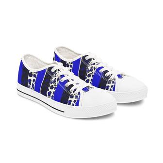 Blue and Black Leopard Women's Low Top Sneakers - Monsterry