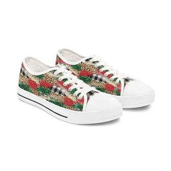 Plaid Leopard Red Green Women's Low Top Sneakers - Monsterry