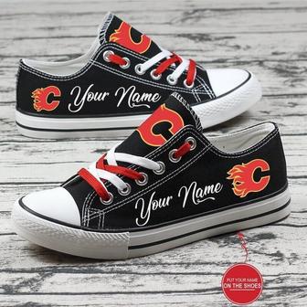 Personalized CaIgary Flames NHL Hockey Gift For Fans Low Top Custom Canvas Shoes | Favorety DE