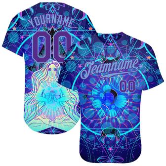 Custom 3D Pattern Design Magic Girl Sitting And Meditation In Lotus Position Over Geometry Psychedelic Hallucination Authentic Baseball Jersey - Monsterry